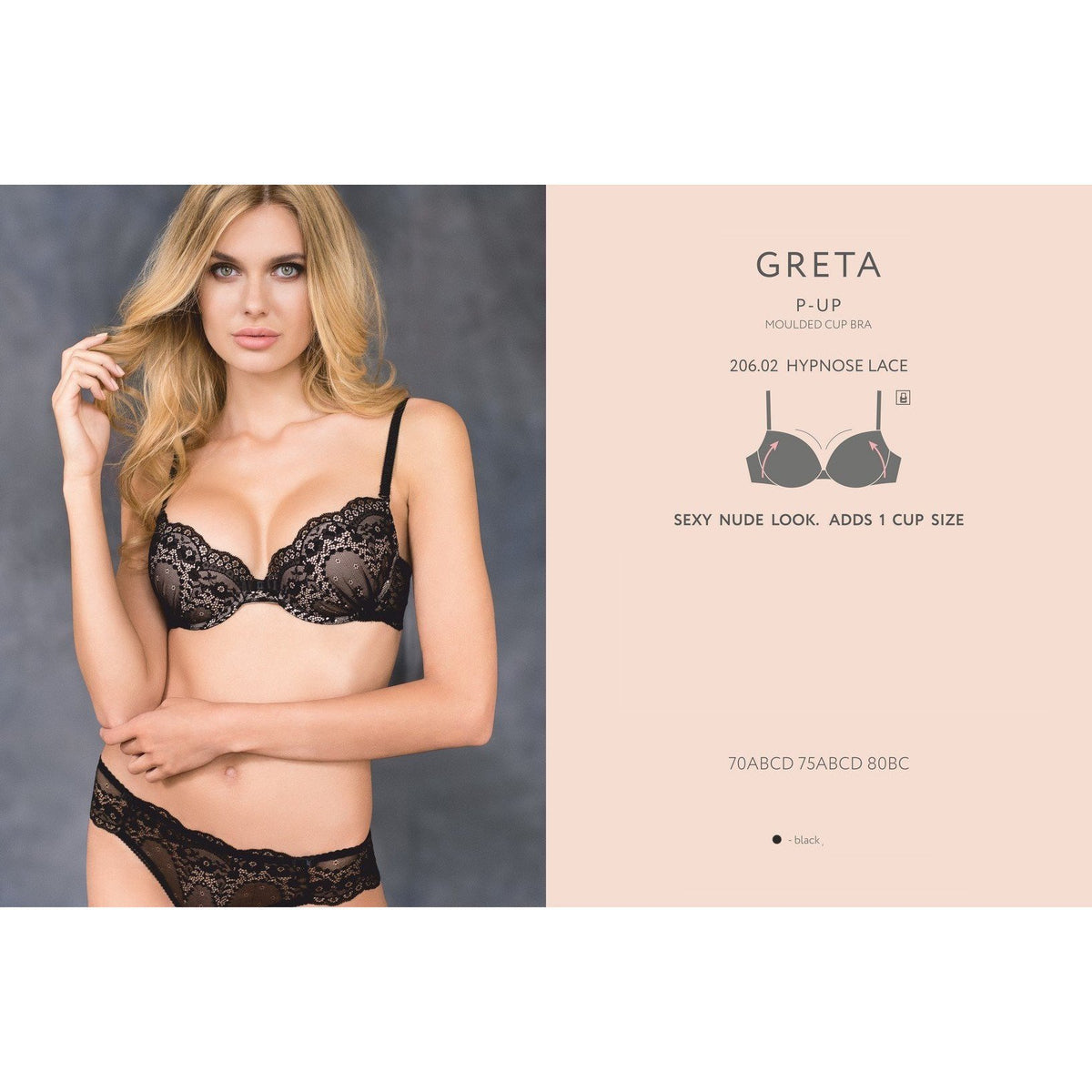 Lace & Satin Push Up bra in white or black colors. Greta – Sara